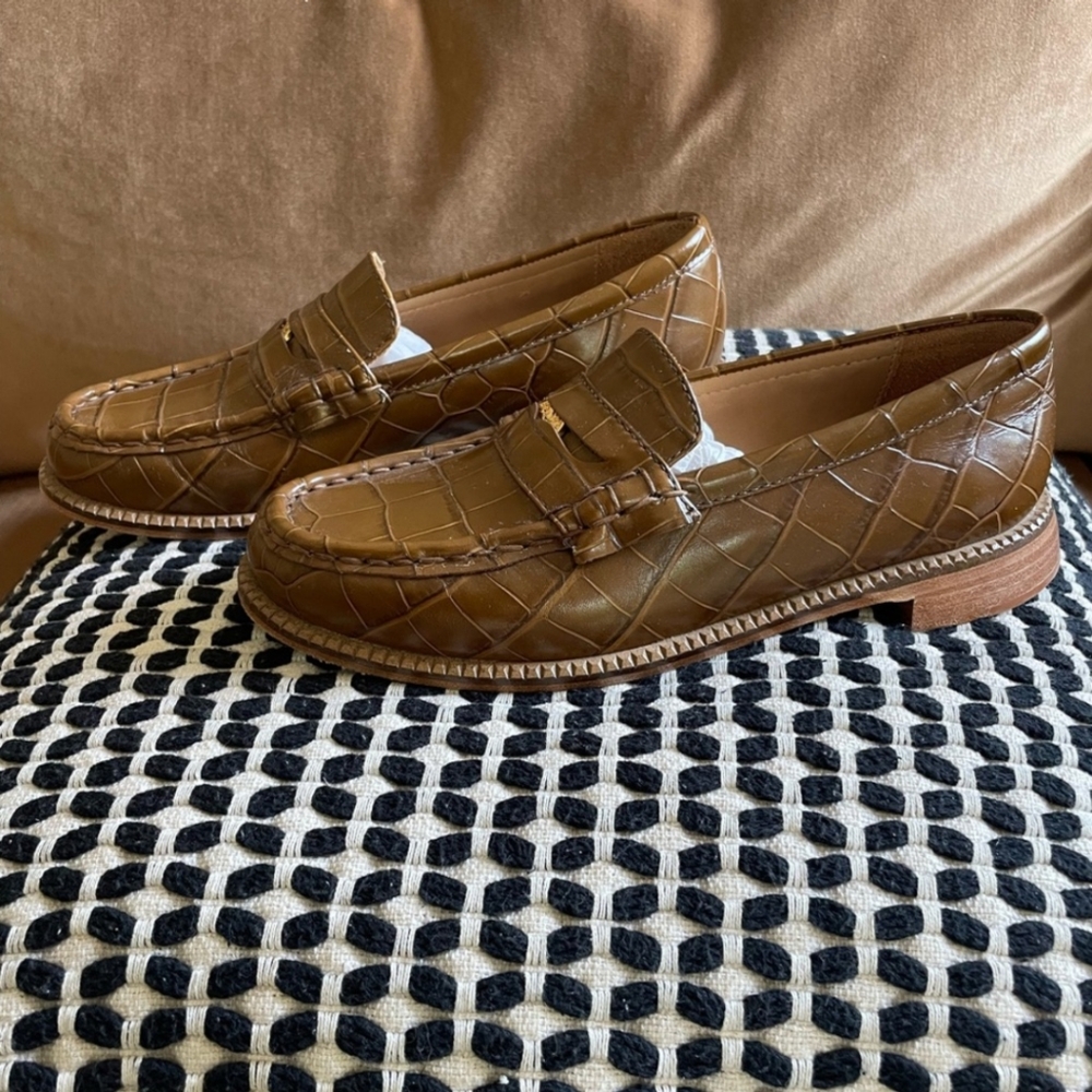 Freda Salvador Elba Penny Loafer Hickory Embossed Croc - Size 7.5